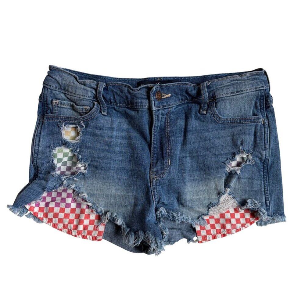 Hollister Patchwork Plaid Denim Jean Shorts - Size 11